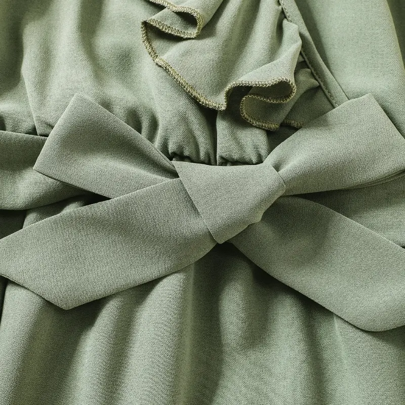 Children's summer lace collar sleeveless army green dress sweet and lovely princess dress