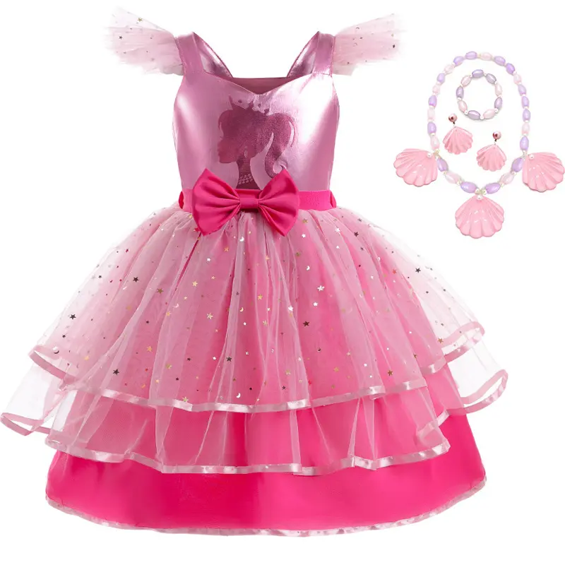 Girl's sequin bow princess dress 4-10 year old suspender mesh cake dress carnival birthday party performance costume
