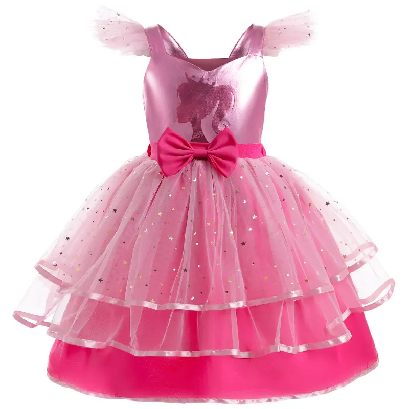 Girl's sequin bow princess dress 4-10 year old suspender mesh cake dress carnival birthday party performance costume