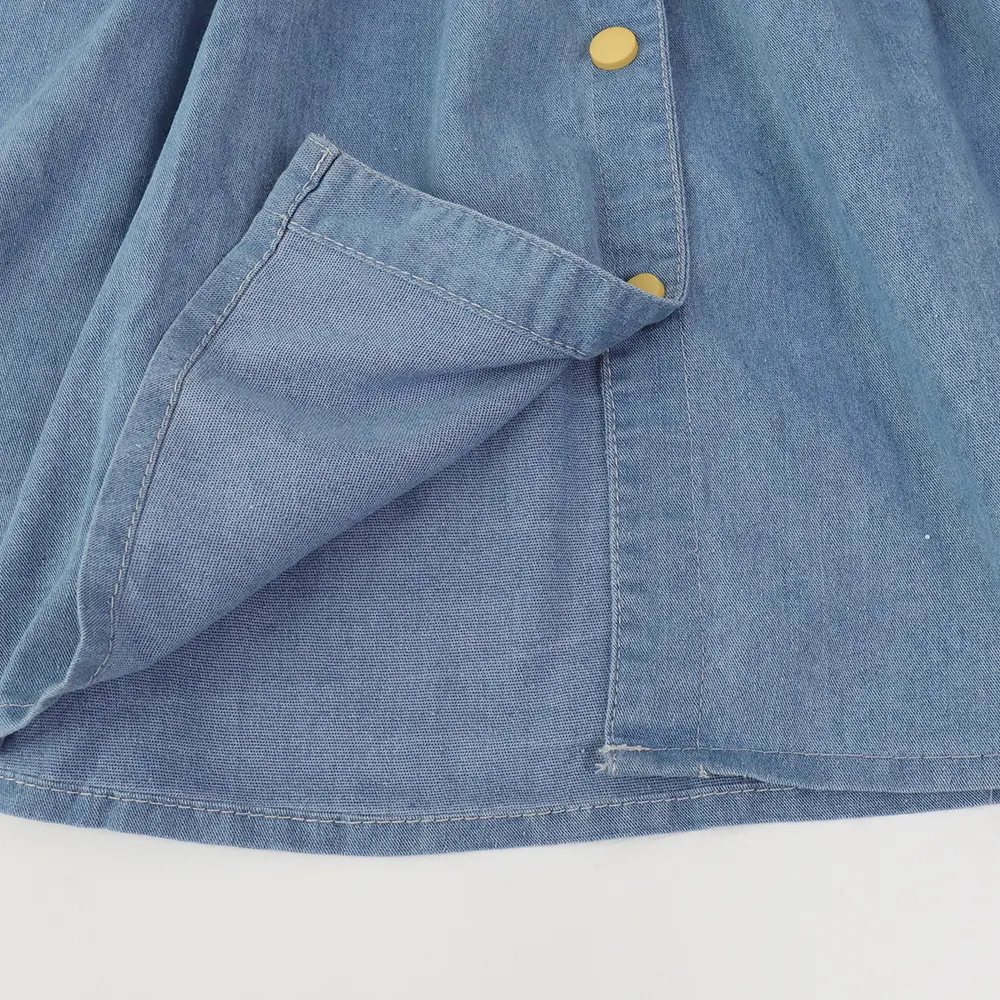2-7-year-old Blue Korean Version Casual Girls' Clothes V-neck Single Breasted Pocket Sleeveless Denim Dress Summer New Style