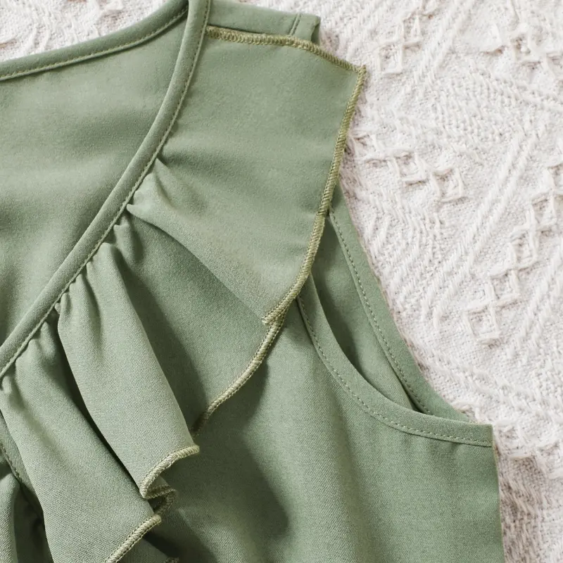 Children's summer lace collar sleeveless army green dress sweet and lovely princess dress