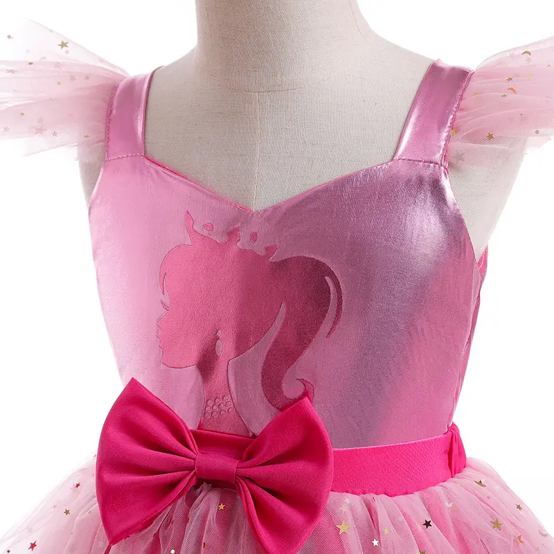 Girl's sequin bow princess dress 4-10 year old suspender mesh cake dress carnival birthday party performance costume