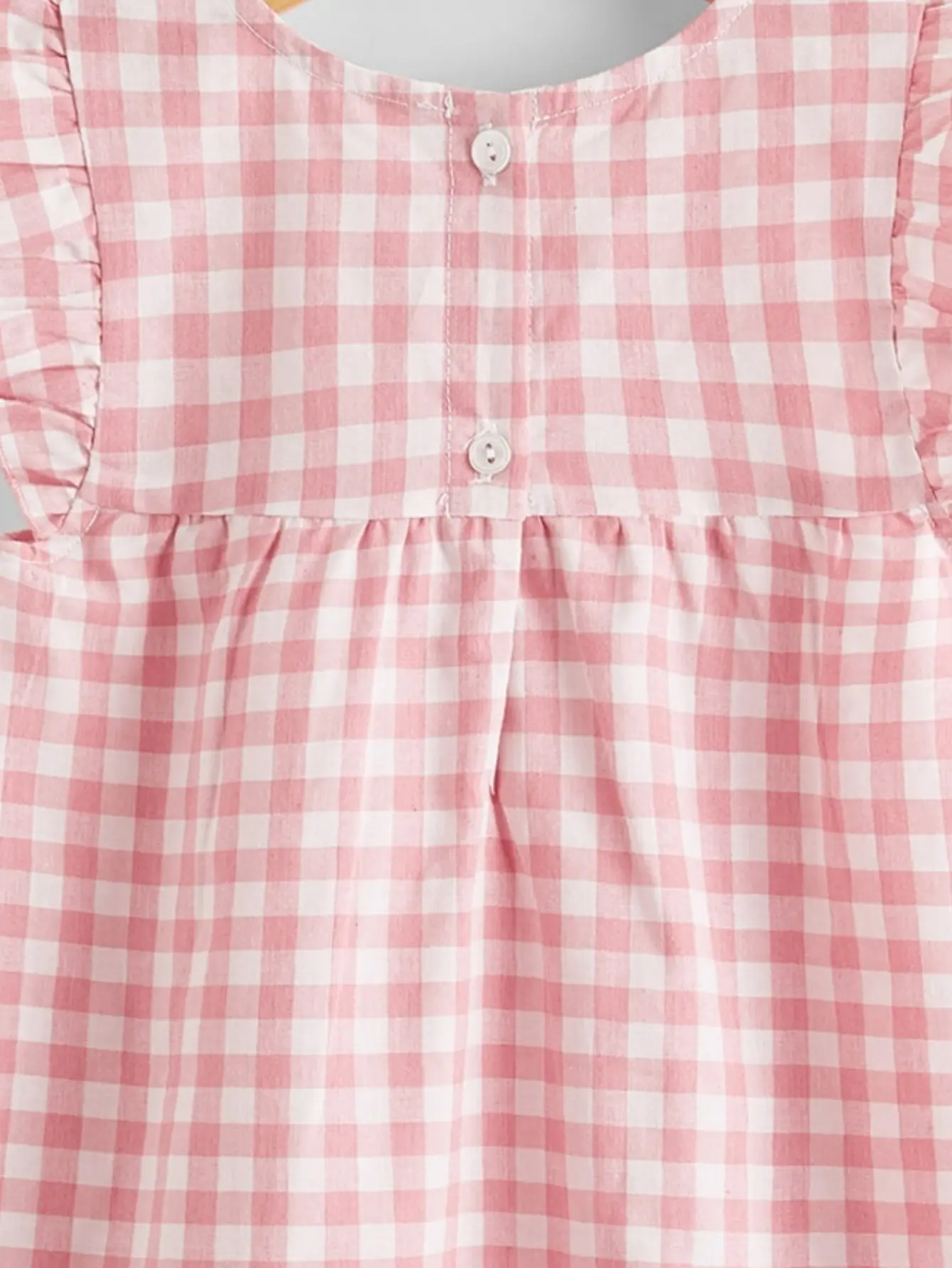 Summer Kids girls Fresh sweet pink plaid embroidered flowers play with flying sleeves simple breathable comfortable dress