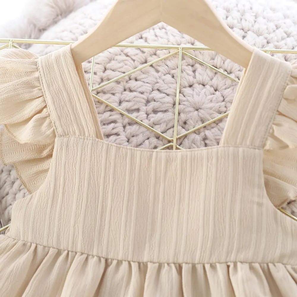 Summer Style Children Clothing Flying Sleeve Solid Color Pleated Princess Cake Dress Girls Costume