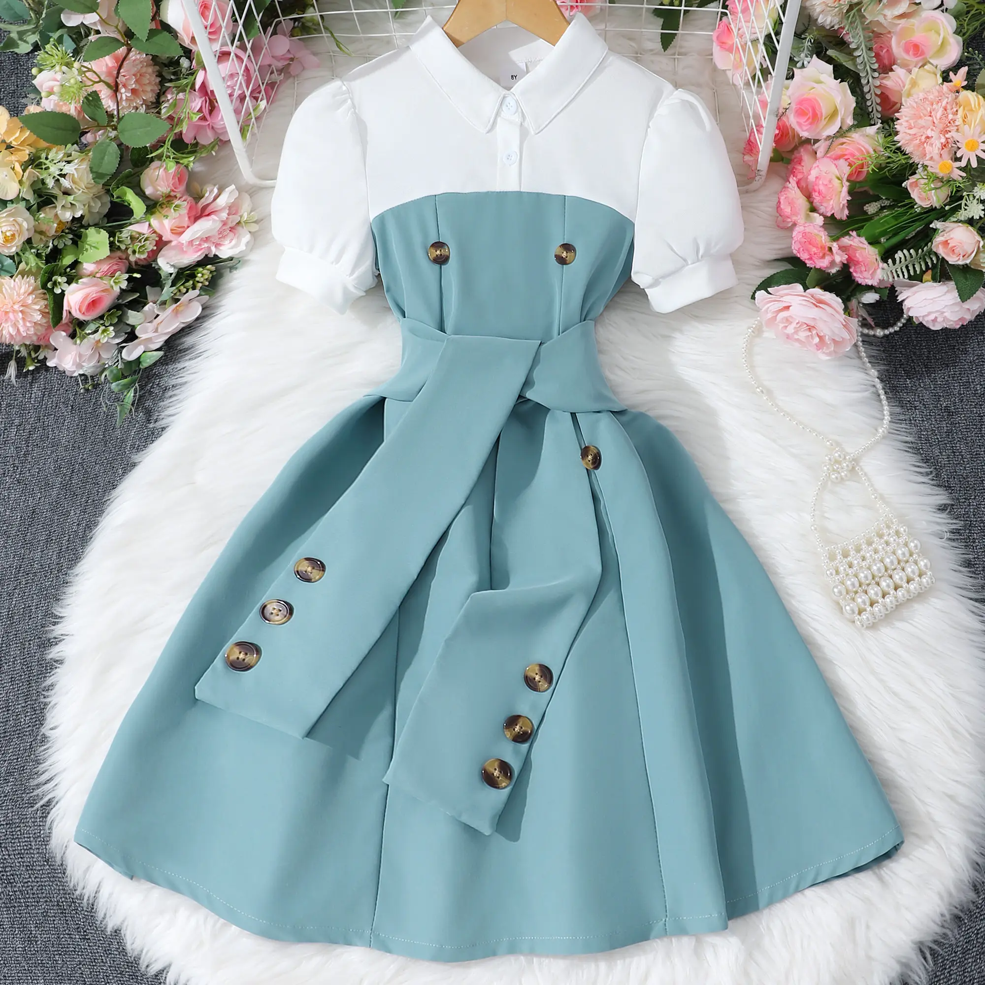 Teen Girl Dress Summer Casual Vacation Children Dresses Fashion Elegant Retro British Style Girls Party Dress 7 8 9 10 11 12 Yrs
