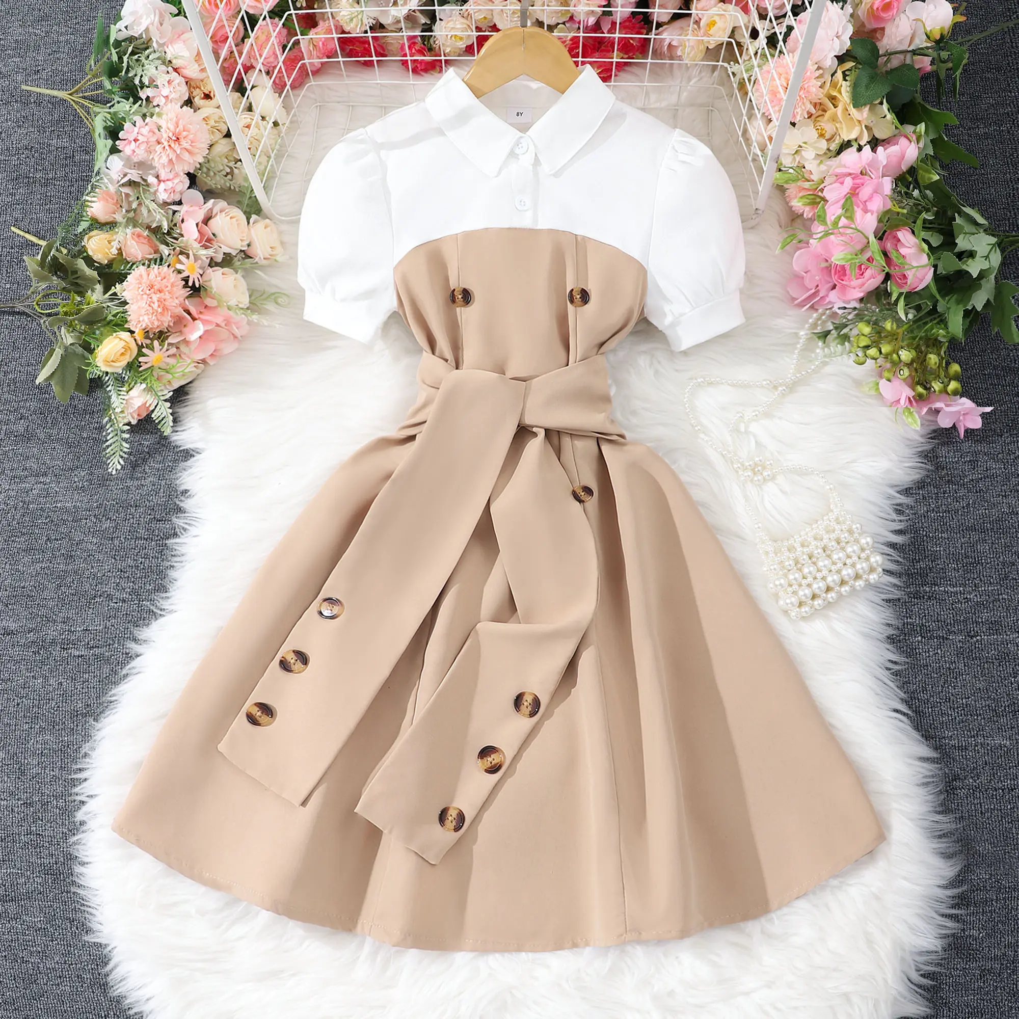 Teen Girl Dress Summer Casual Vacation Children Dresses Fashion Elegant Retro British Style Girls Party Dress 7 8 9 10 11 12 Yrs