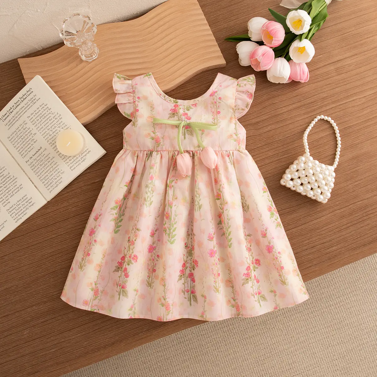 Baby Girl Dresses Summer Tulip And Flower Pattern Gentle Girl Costume Cute Casual Girl's Dresses Kid's Princess Dresses