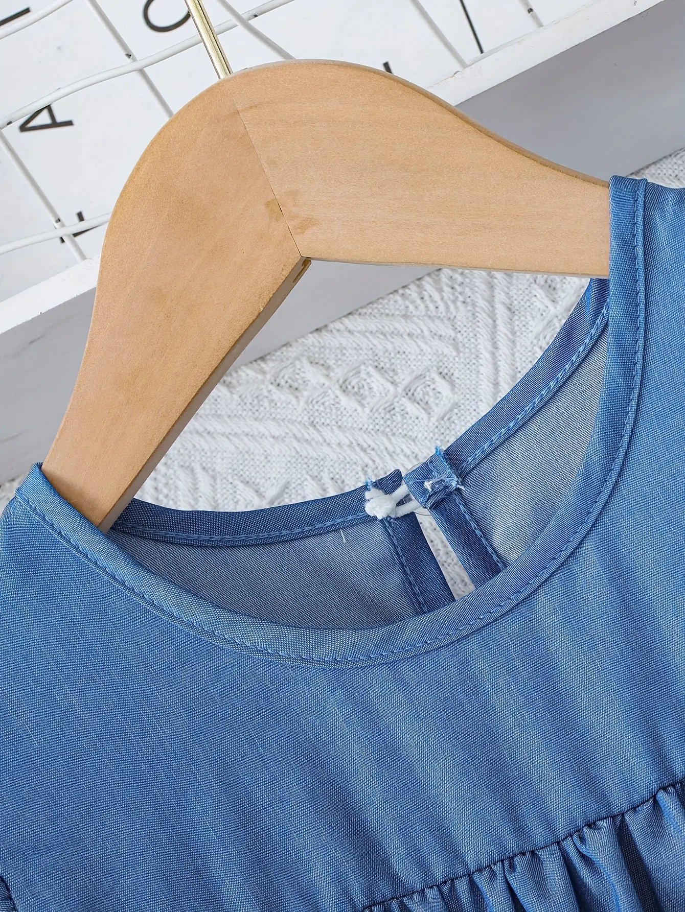 Girls Summer Faux Denim Casual Fashion Small Fly Sleeve Dress & Bow Headband