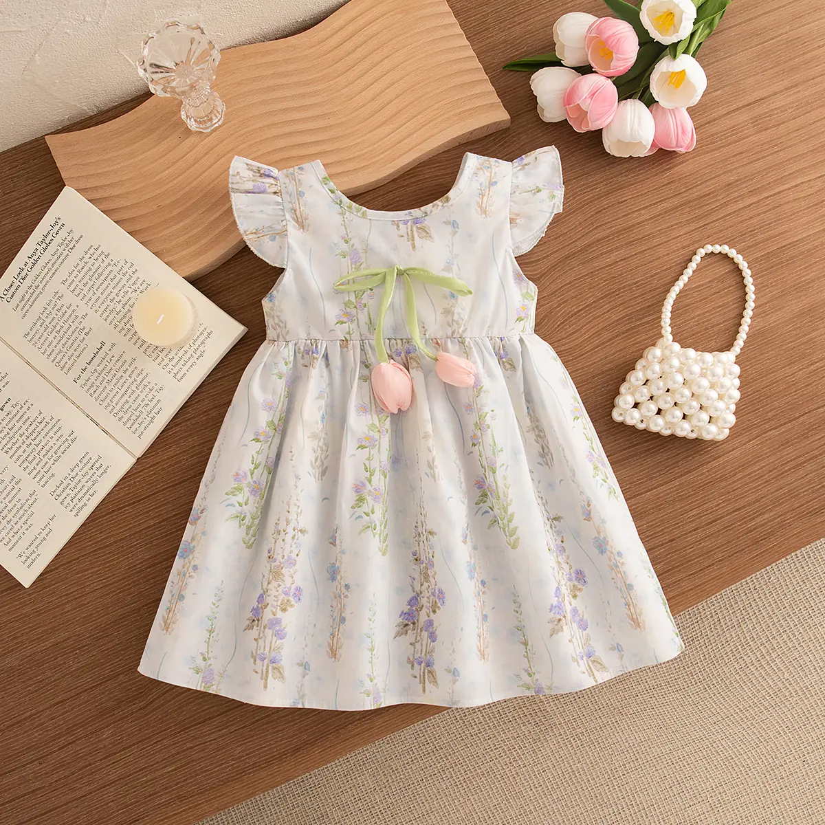 Baby Girl Dresses Summer Tulip And Flower Pattern Gentle Girl Costume Cute Casual Girl's Dresses Kid's Princess Dresses