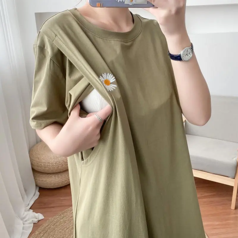 Fashionable Maternity Clothe Summer Short Sleeve Dress Breastfeeding Friendly Casual Comfortable Nursing Wear For Moms Home wear