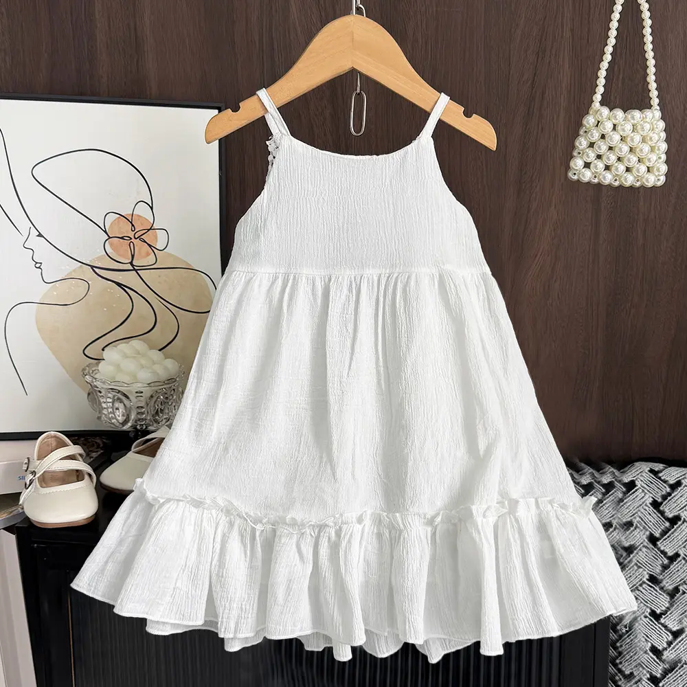 Summer Kids Party Fashion Sweet Sleeveless Backless Suspender Princess Dress 1 Pc 2-8 Years Girls Casual Vacation Clothing