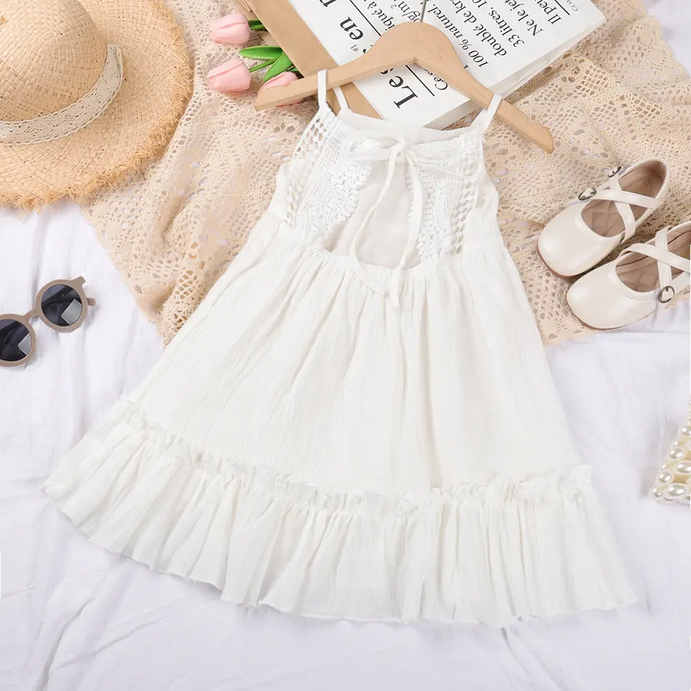Summer Kids Party Fashion Sweet Sleeveless Backless Suspender Princess Dress 1 Pc 2-8 Years Girls Casual Vacation Clothing
