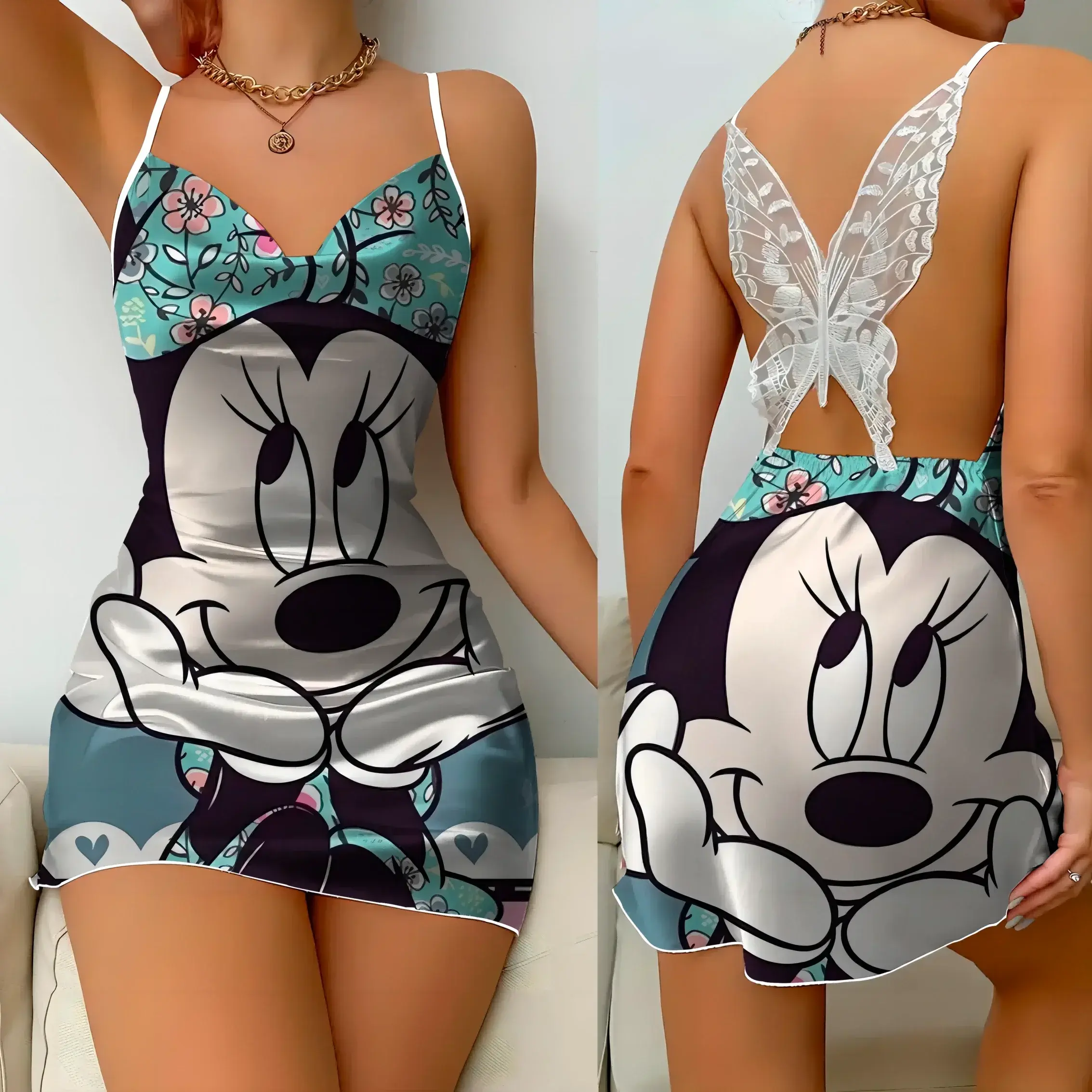 Fashion Minnie  Backless Dress Fashion Summer Dresses Pajama Skirt Bow Knot Mickey 2025 Womens Elegant Girls Clothes