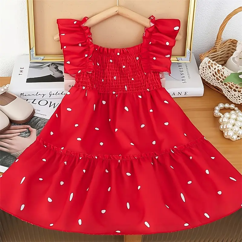 Fashionable Children Sleeveless Red Dress Newborn Toddler Heart Dots Soft Clothing Sweet Baby Girls Comfortable New Year Dresses