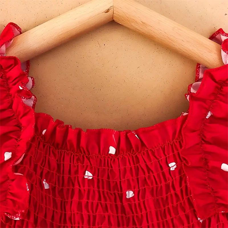 Fashionable Children Sleeveless Red Dress Newborn Toddler Heart Dots Soft Clothing Sweet Baby Girls Comfortable New Year Dresses
