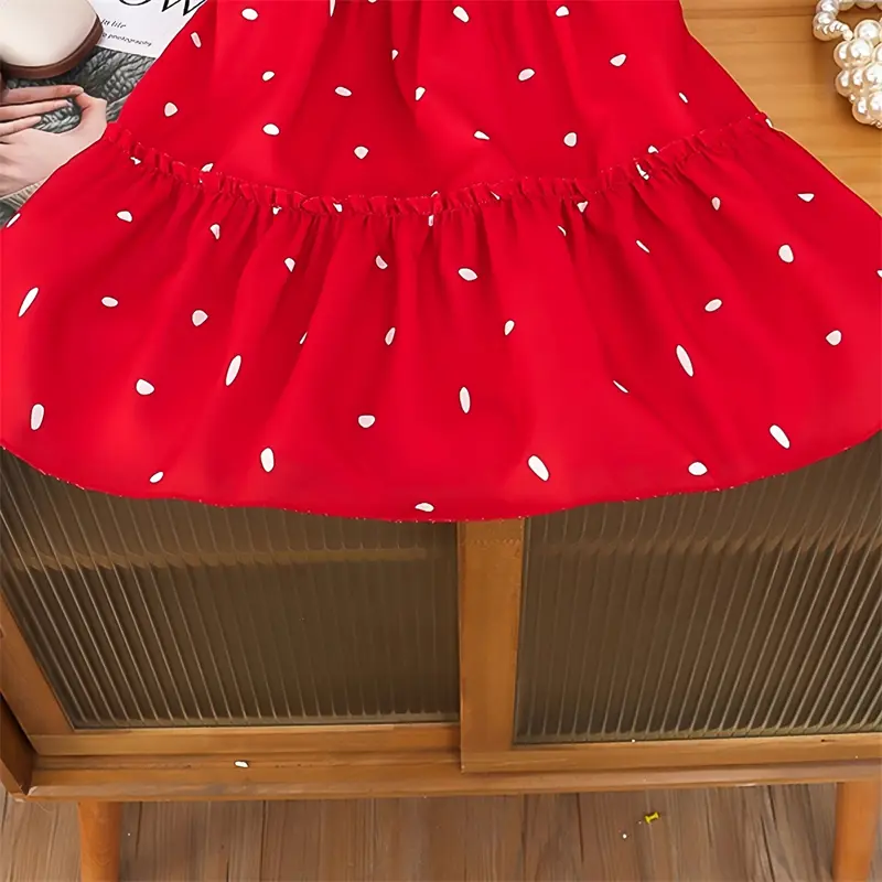 Fashionable Children Sleeveless Red Dress Newborn Toddler Heart Dots Soft Clothing Sweet Baby Girls Comfortable New Year Dresses
