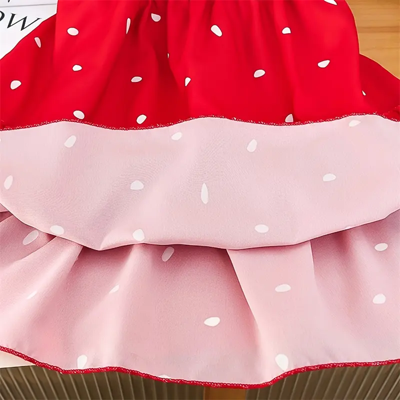 Fashionable Children Sleeveless Red Dress Newborn Toddler Heart Dots Soft Clothing Sweet Baby Girls Comfortable New Year Dresses