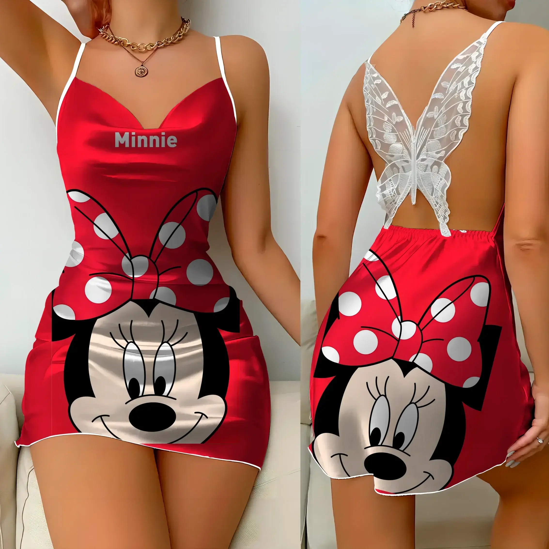 Fashion Minnie  Backless Dress Fashion Summer Dresses Pajama Skirt Bow Knot Mickey 2025 Womens Elegant Girls Clothes
