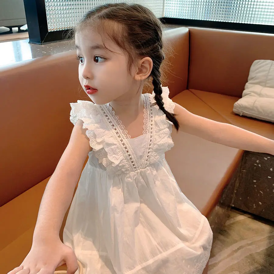 Princess Kids Girls Dresses 2022 New Summer Lace Princess Dresses Children Solid Color Clothing Baby Wedding Party Vestidos