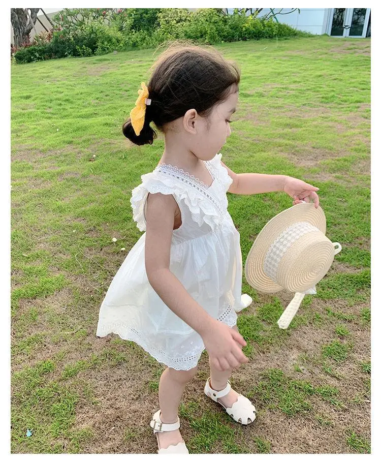 Princess Kids Girls Dresses 2022 New Summer Lace Princess Dresses Children Solid Color Clothing Baby Wedding Party Vestidos