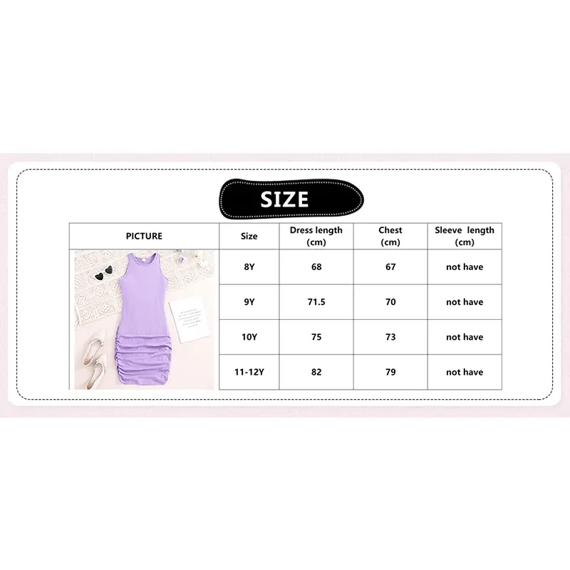 Girls Vest Dress New Summer Sleeveless Pleated Hip Wrap Dress 8-12 Years Fashion Classic Purple Girls Dress