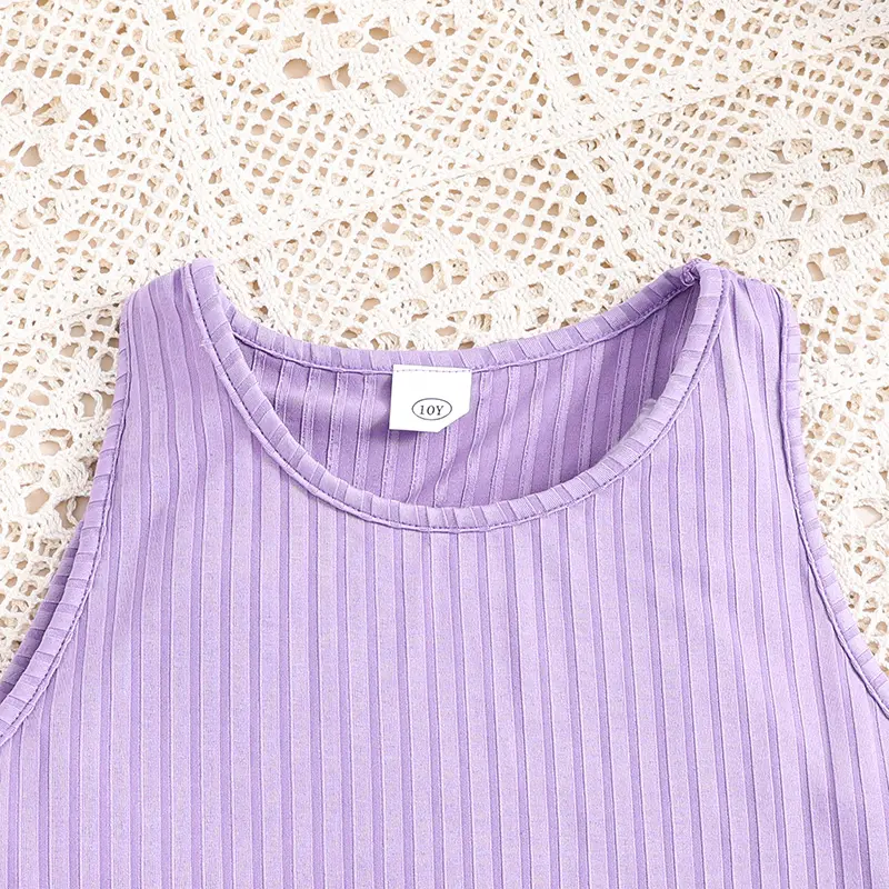 Girls Vest Dress New Summer Sleeveless Pleated Hip Wrap Dress 8-12 Years Fashion Classic Purple Girls Dress