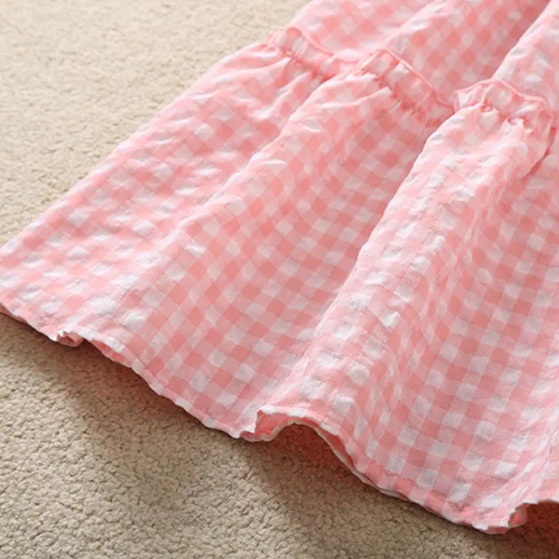 Baby Girls Dress Summer Pink Cute Elegant Check Pattern Princess 2-10 Years College Style Dresses Junior Birthday Party Clothes