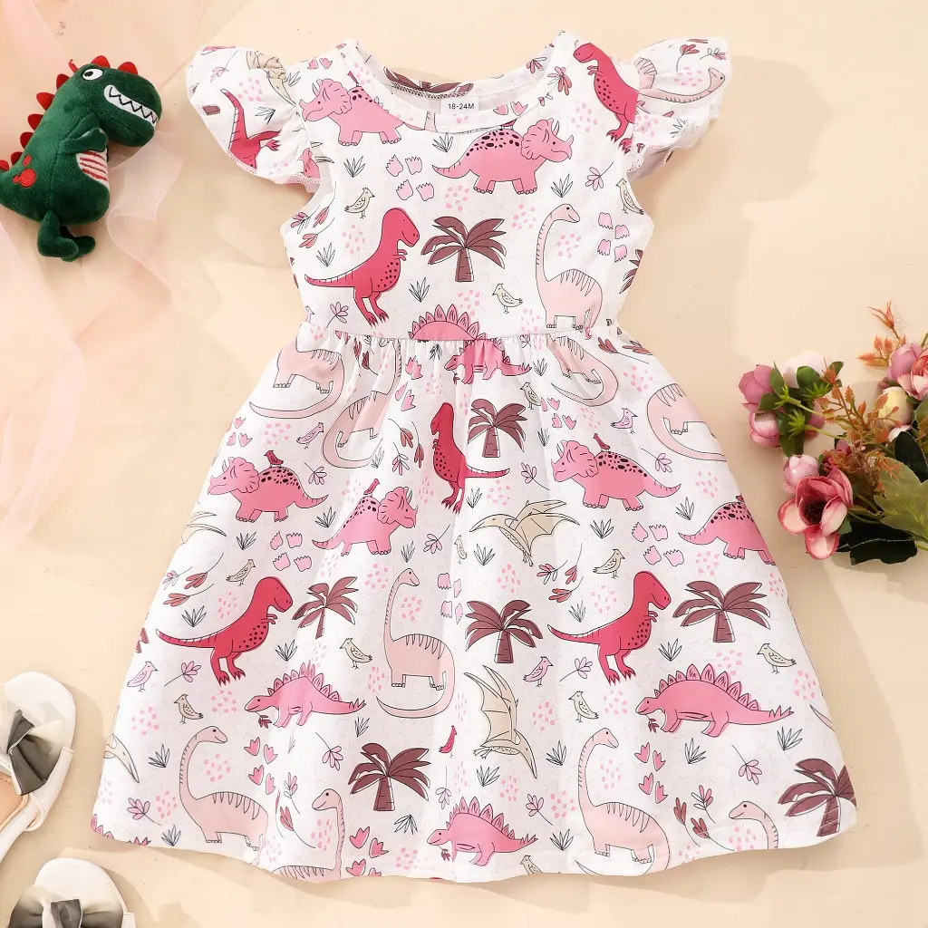 2024 Kids Dress Girl Clothes Birthday Party Dinosaur Summer Short Sleeve Unicorn Baby Girls Princess Dresses 2 3 5 6 7 8 Years