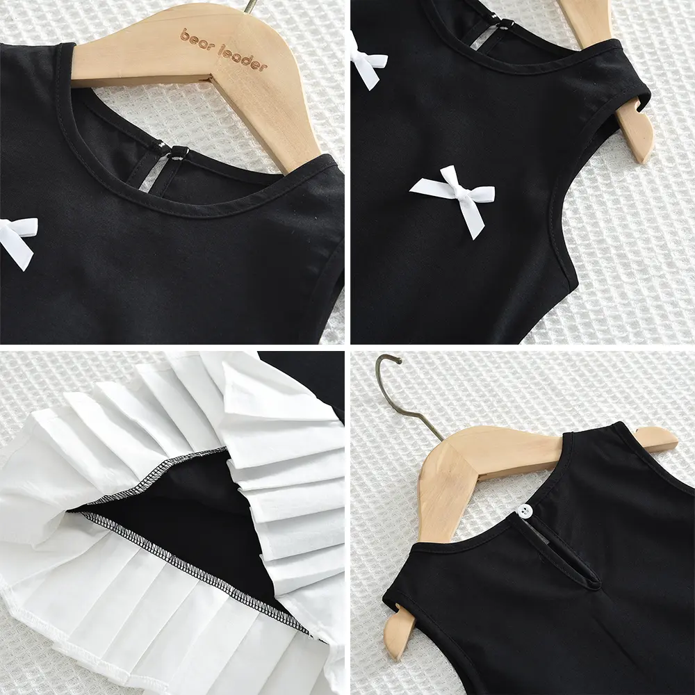 Korean Version of Fashionable Girls' Casual Clothes with Bow Decoration Pleated Sleeveless Vest Dress Summer New Style