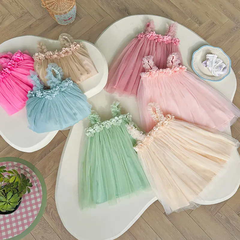 MILANCEL 1-6 Y Girls Dresses  3D Flower A Line Dress for Girls Sleeveless Camisole Mesh Dress