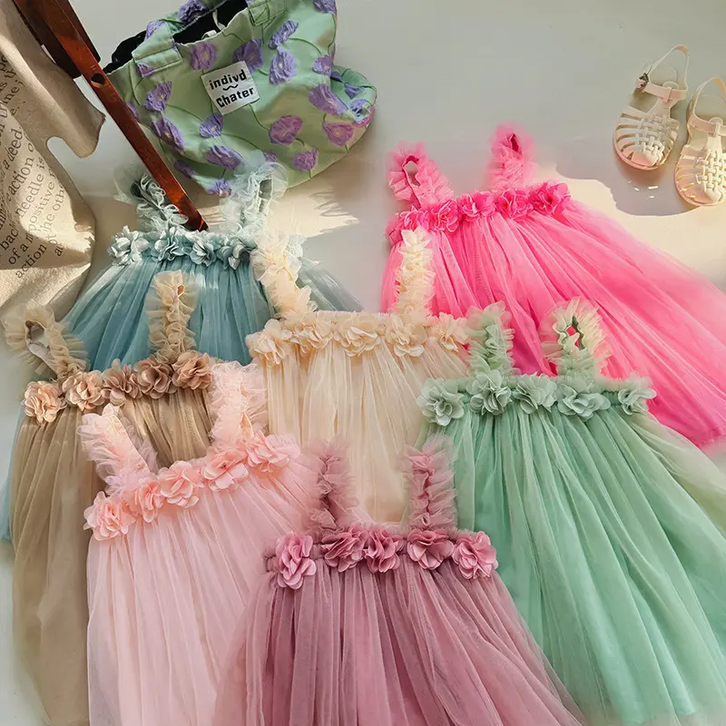 MILANCEL 1-6 Y Girls Dresses  3D Flower A Line Dress for Girls Sleeveless Camisole Mesh Dress