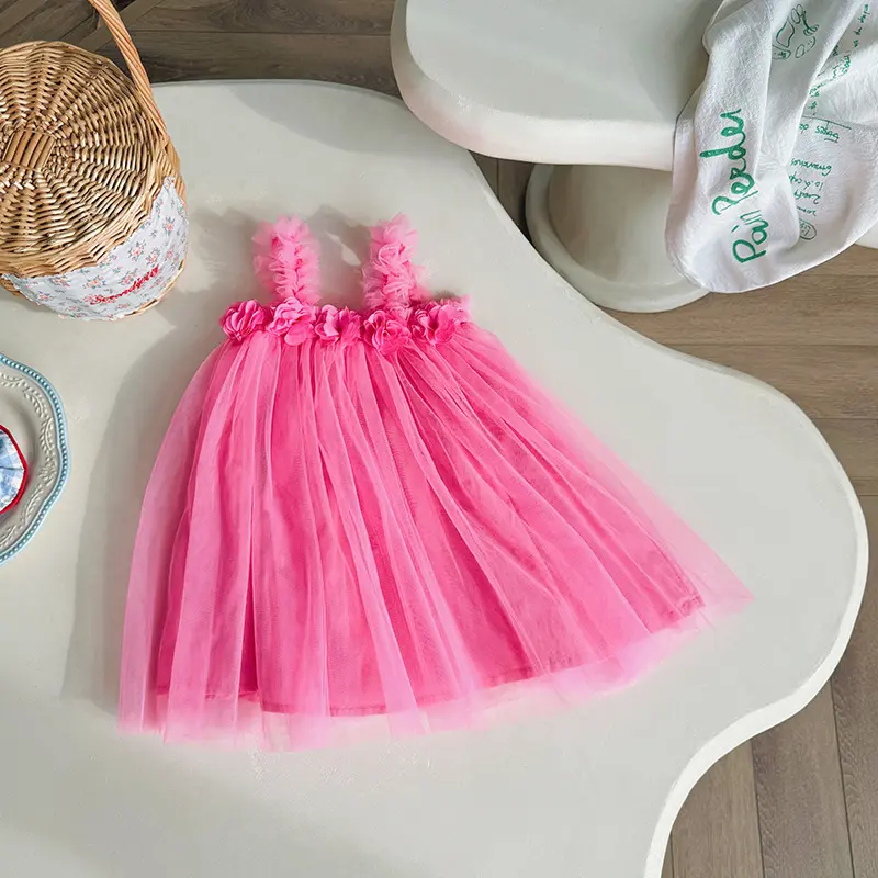 MILANCEL 1-6 Y Girls Dresses  3D Flower A Line Dress for Girls Sleeveless Camisole Mesh Dress