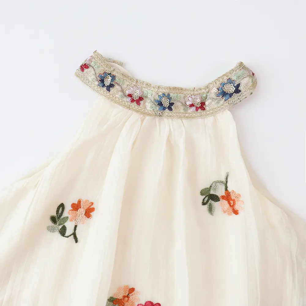 Summer New Floral Print Hanging Neck Sleeveless Princess Dress Thin Soft White Girls' Casual Vacation Style Children's Clothes