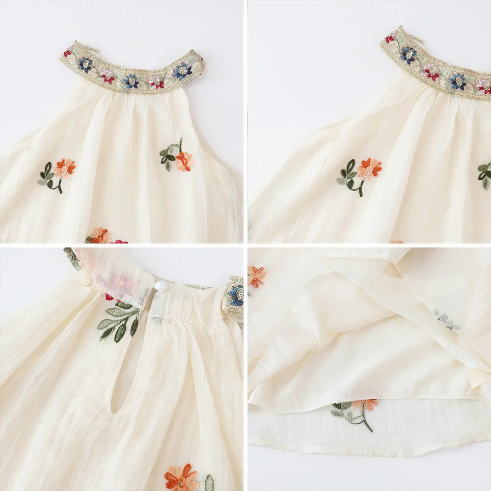 Summer New Floral Print Hanging Neck Sleeveless Princess Dress Thin Soft White Girls' Casual Vacation Style Children's Clothes
