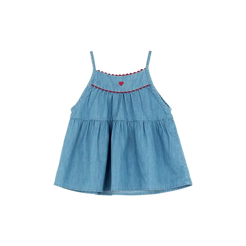 Fashion Children Girl Dress Summer Blue Sleeveless Casual Dress Beach Party Dress for Kids