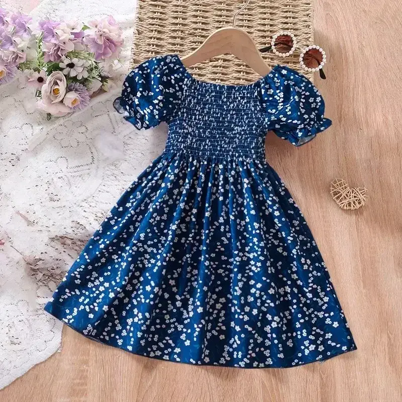Sweet Little Girl Dress Summer New Clothes Retro Elegant Princess Floral Dress Flying Sleeves Dress Casual Romantic Print Dress