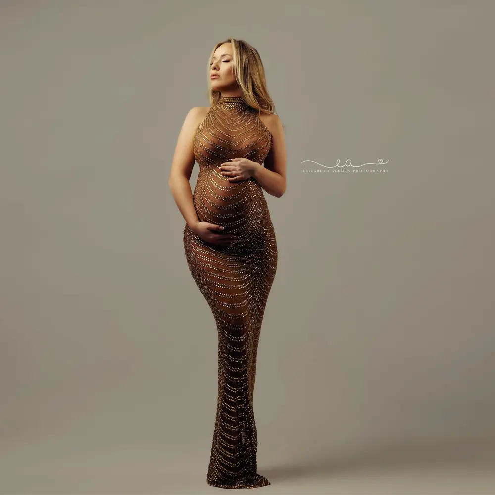 Maternity Dresses For Photo Shoot Maxi Evening Sexy Pregnant Women Elegant Sleeveless Bodycon Party Stretchy Rhinestone Body-con