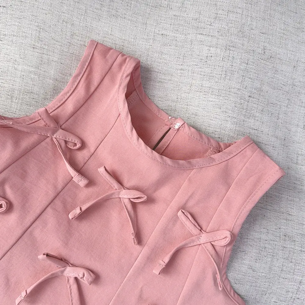 Korean Version Fashion 3-7 Years Girls Sleeveless Bow Decoration Princess Dress 1 Pc Summer New Kids Sweet Casual Costumes