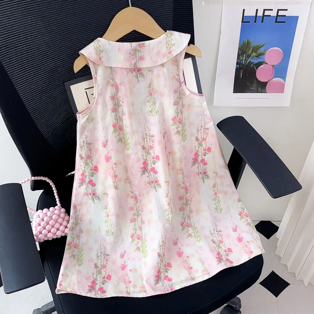 Girls Summer Sweet Cute Flower Print Sleeveless A-line Princess Dress 1 Pc 2-7 Years Children Fashion Casual Clothes