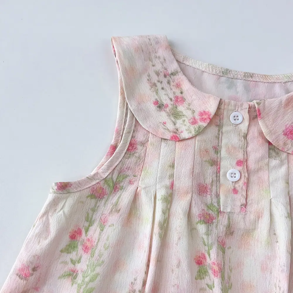 Girls Summer Sweet Cute Flower Print Sleeveless A-line Princess Dress 1 Pc 2-7 Years Children Fashion Casual Clothes