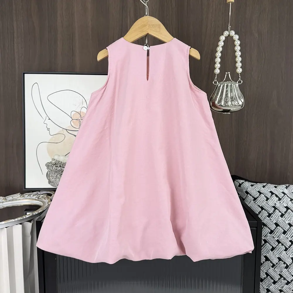 Girls Summer Korean Version Fashion Casual Cute Sleeveless Bow Decoration Princess Dress 1 Pc 3-7 Years Kids Party Sweet Clothes
