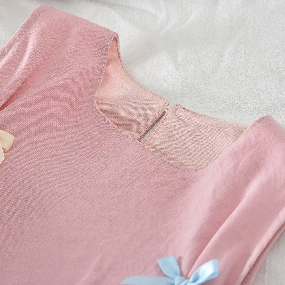 Girls Summer Korean Version Fashion Casual Cute Sleeveless Bow Decoration Princess Dress 1 Pc 3-7 Years Kids Party Sweet Clothes