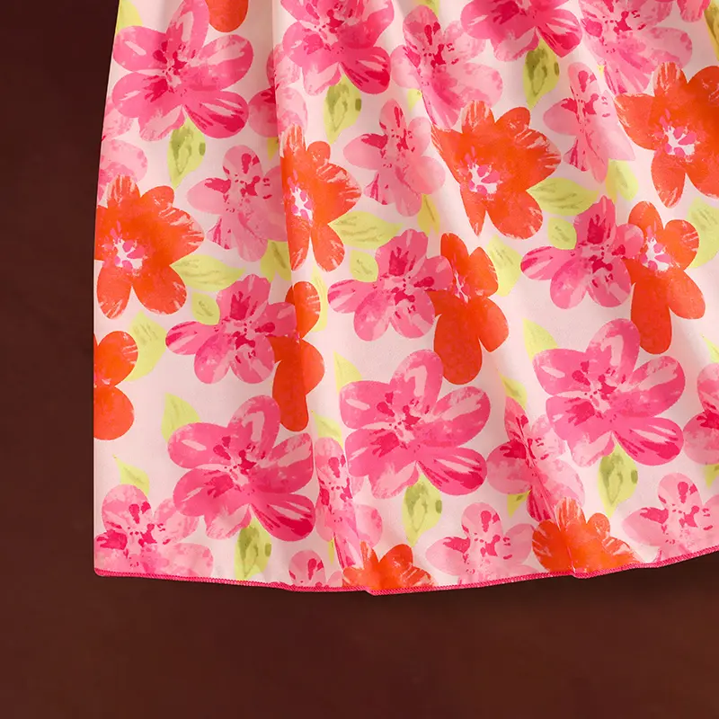 Summer New Hot Sale Floral Print O-Neck Sleeveless Lace A-Line Dress For Girls 8-12 Years Daliy Vacation Country-Style Clothing