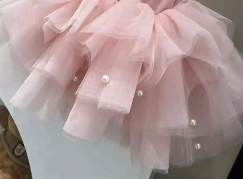 Children's Yarn Dress 2025 Summer Girls' New Spliced Mesh Children Clothing Baby Girl Vest  Fluffy Dress Princess Birthday Dress
