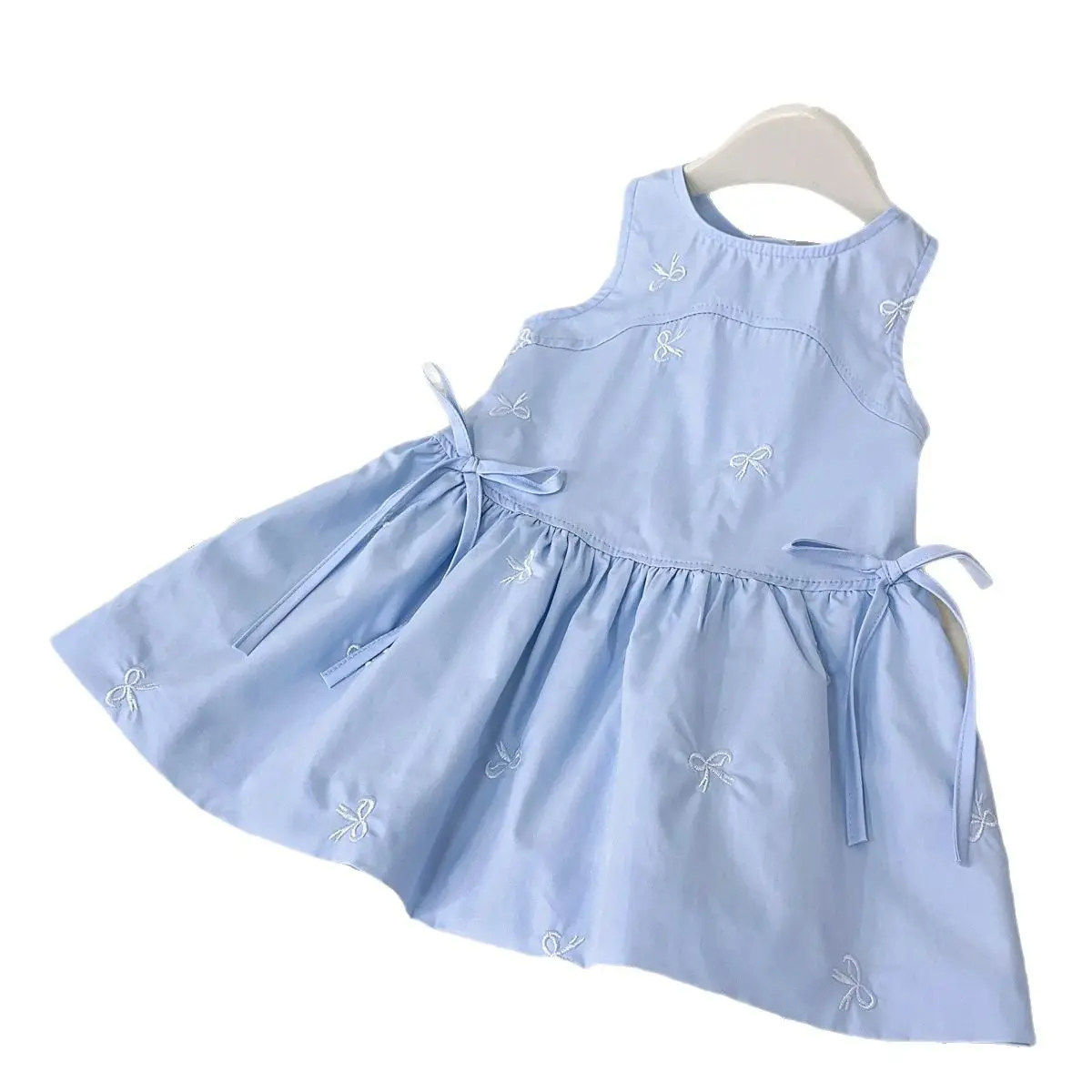 Baby Girls Dress Sleeveless Solid Color Cute Bow Kids Princess Dresses Cotton Children Sundress Summer Birthday Party Clothes
