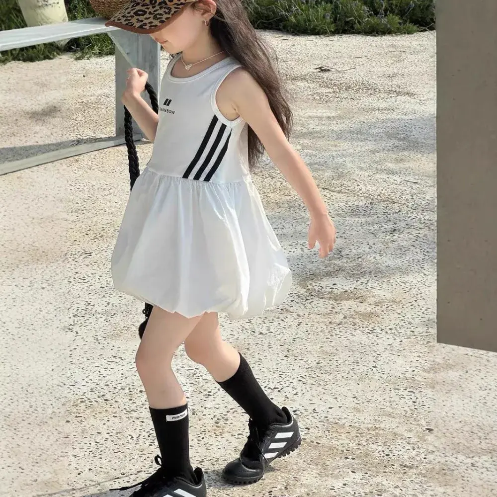 Bear Leader Summer Fashion New Simple Vest Dress Sleeveless Striped Printed Girls' Casual Dresses Cute Children's Clothing