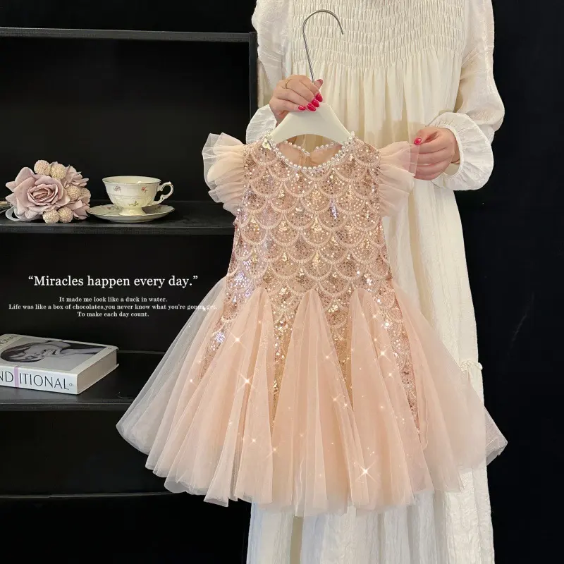Somenie New Girls' Summer  Dress Kids Fashionable Sleeveless Tulle Princess Gown Kids Cute & Breathable Toddler Party Dress