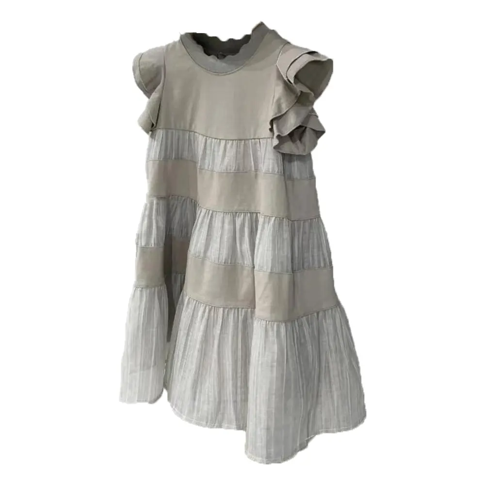 Bear Leader Fashion New Splicing Girls Dresses Grey Sleeveless Tank Top Dress Solid Color Kids Clothes Teenager Casual Costume