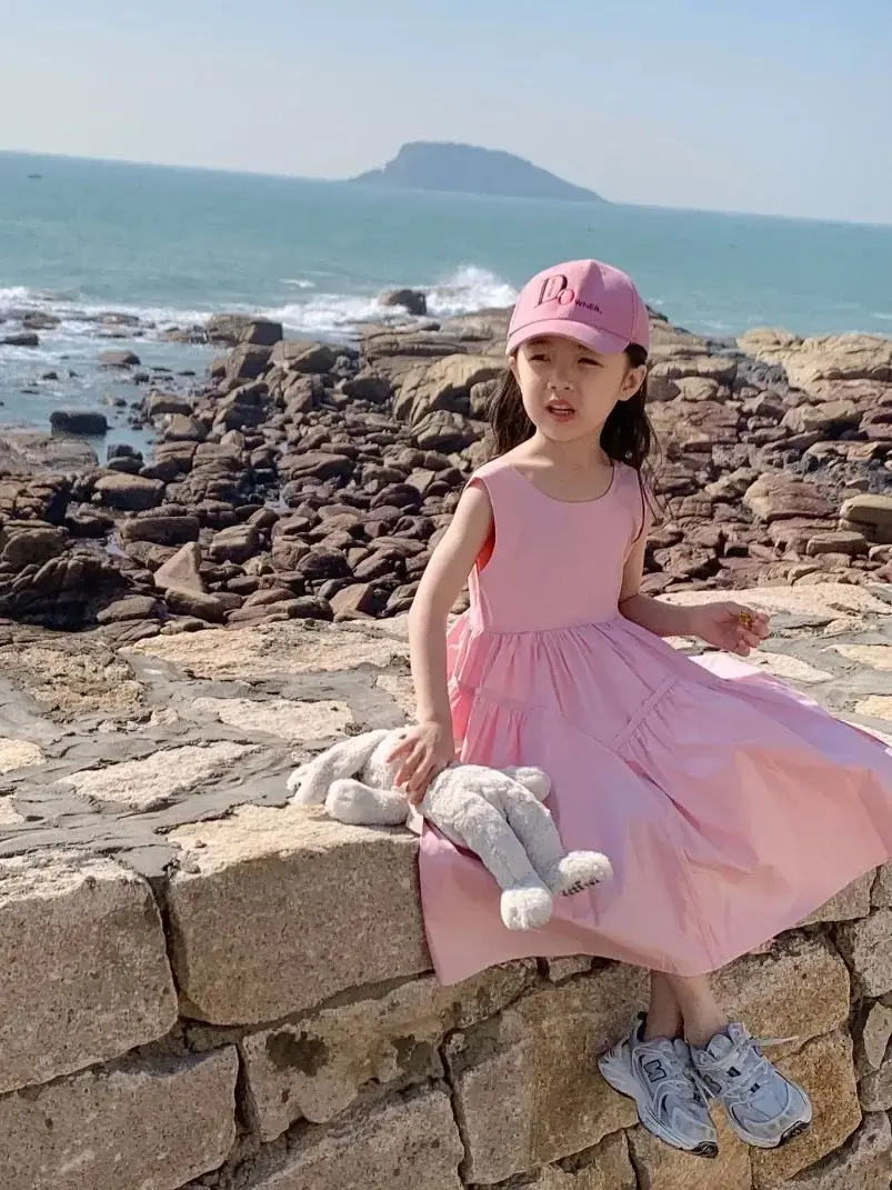2024 Summer Kids Girl Sleeveless Korean Children's Clothing Girl's Small Fresh Solid Color Cotton Princess Dress