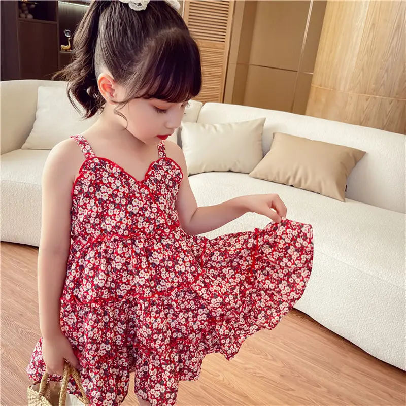 Girls Summer Sling Dress Flower Princess Dress Fashionable Children'S Leisure Clothing Baby Kids Clothes Sweet Floral Vestidos